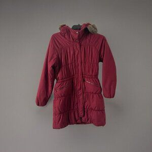 Columbia Thermal Coil Jacket Women Size M Wine Nylon Removable Faux Fur Hood Ski